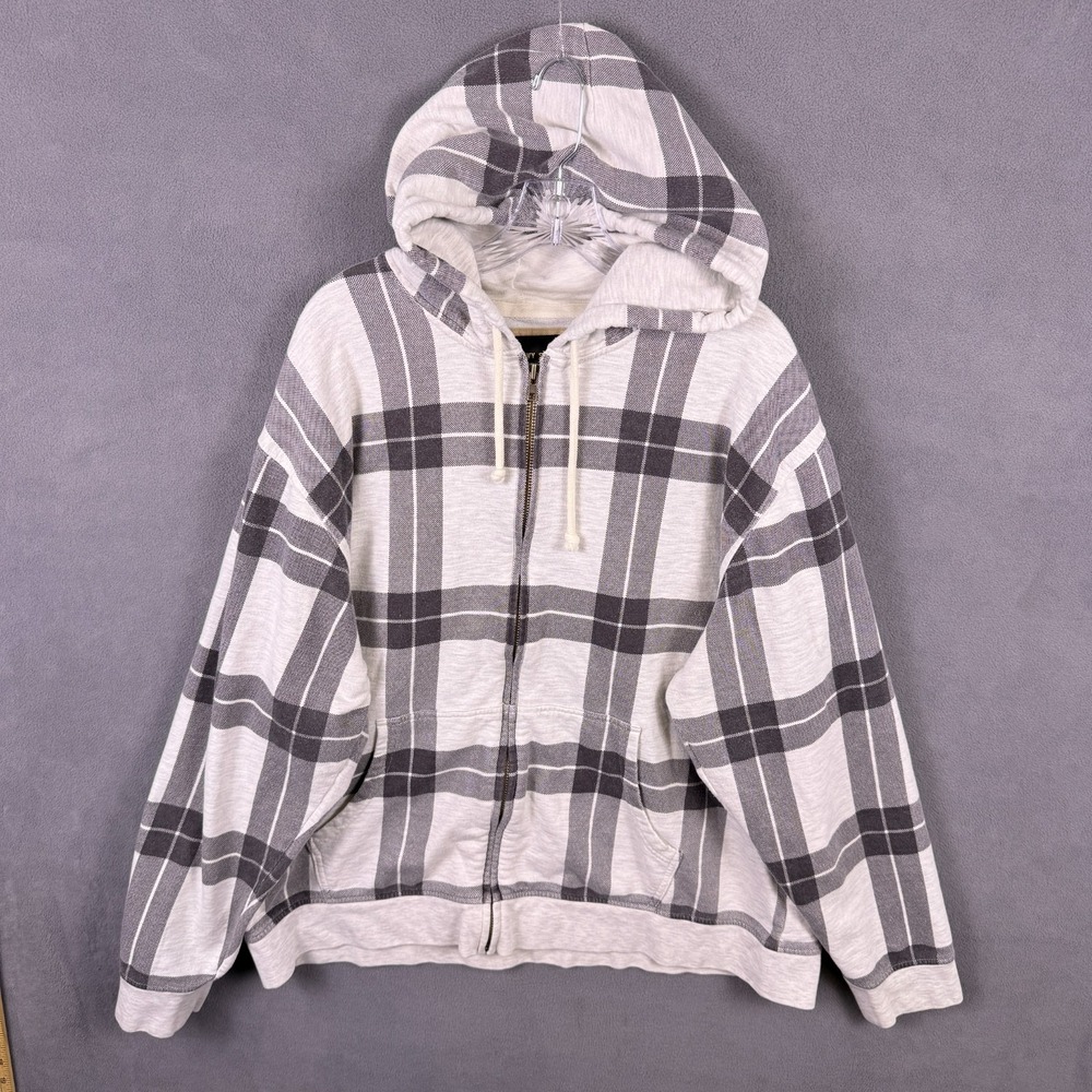 Vintage y2k Old Navy Surplus Hoodie Men's 2XL Sweatshirt Zip Plaid Grunge Skate